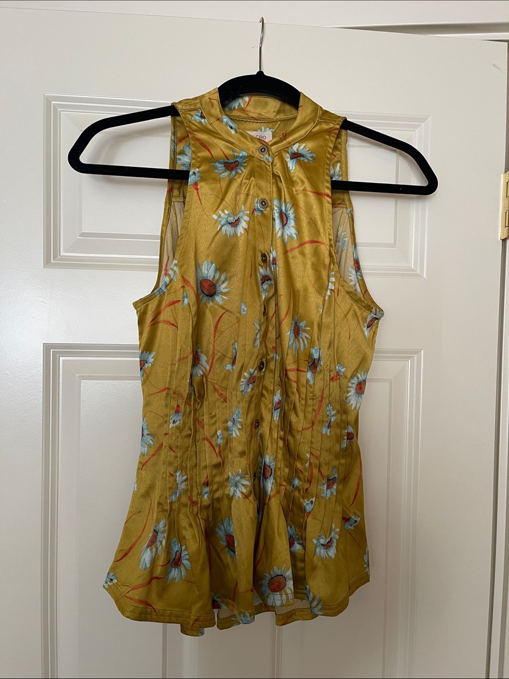 Pilcro Mustard Floral Sleeveless Button-Front Camisole